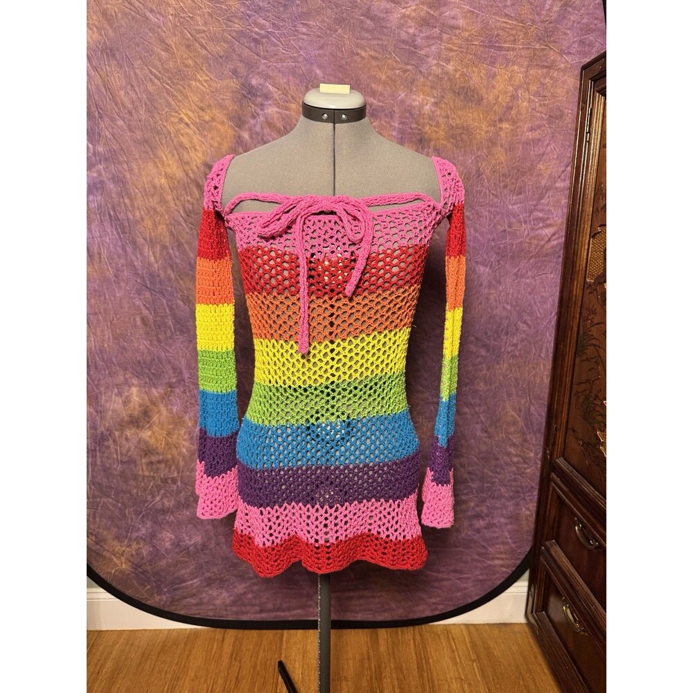 Dolls Kill Club Exx FUNDAY VIBES CROCHET MINI DRESS Size Large